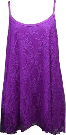 Purple Hanger Womens Plus Size Floral Lined Lace Ladies Sleeveless Swing Flared Camisole Strappy Vest Top Dress Purple 16-18