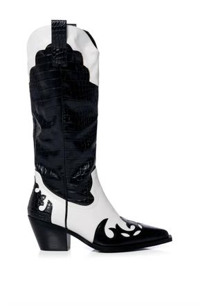 Azalea Wang Womens Sally Western Bootie In Black/white