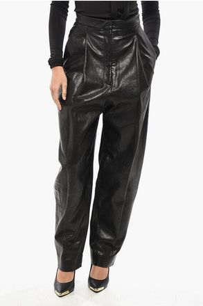 Khaite Pantaloni in Pelle Balloon Fit con Pince Frontale taglia 42
