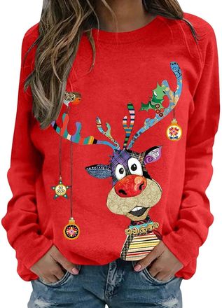 Generic Christmas Jumpers for Women, Christmas Jumpers for Women: Ladies Sweaters UK Tshirts Funny Printed Xmas Jumper Ugly Sweater Long Sleeve Pullover Winte