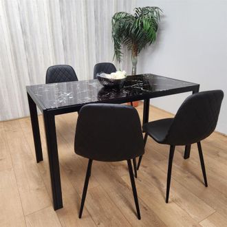 Kosy Koala Kosy Koala - Marble Glass Dining Tbale with 4 Diamond Patterned Black Chairs Dining Set for 4