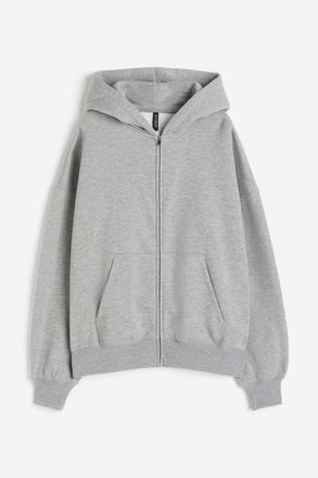 H&M Oversized Hoodiejacke mit Zipper - Hellgraumeliert