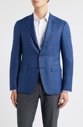 Canali Kei Trim Fit Blue M&eacute;lange Shadow Plaid Wool & Silk Blend Sport Coat in Brt Blue at Nordstrom, Size 42 Us