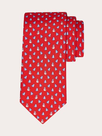 Ferragamo Men Christmas print silk tie Red