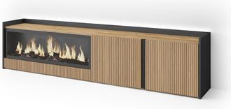 Skraut Home Skraut Home - Mueble Tv, Televisi&oacute;n, Muebles De Sal&oacute;n, Almacenaje, 212x35x50cm, Para Tv Hasta 80, Chimenea El&eacute;ctrica Xxl, Led, Estilo Moderno, Roble Y