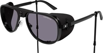 Montblanc Logo-detail Zonnebril - Heren - Zonnebrillen - Zwart - 56 MM - Accessoires