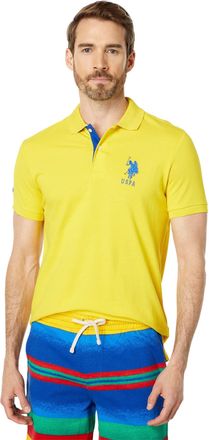 U.S.Polo Association Mens Short-Sleeve Polo Shirt with Applique, Cyber Yellow, Medium