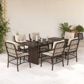 vidaXL Set Comedor De Jard&iacute;n 7 Pzas Con Cojines Rat&aacute;n Sint&eacute;tico Marr&oacute;n Vidaxl