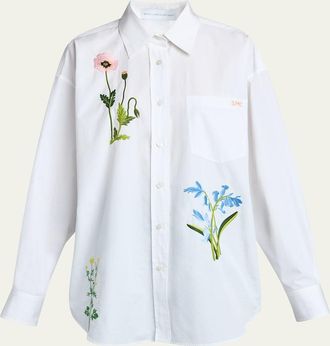 Stella McCartney Flower Embroidered Cotton Poplin Oversized Shirt