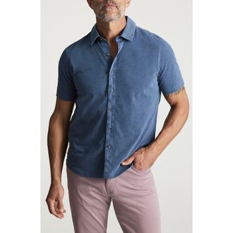 34 Heritage Short Sleeve Slub Cotton Jersey Button-Up Shirt in Vintage Indigo at Nordstrom, Size Xx-Large