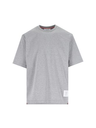 Thom Browne Grey Crewneck T-Shirt With Logo Patch On The Front And Striped Detail On The Rear In Cotton Man