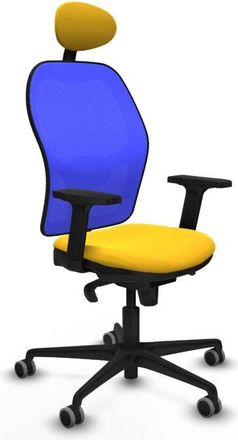 Piqueras y Crespo Piqueras Y Crespo - Jorquera Sincro Malla Azul Similpiel Amarillo Brazos 2d Base Nailon Cabecero Fijo Ruedas 65mm Engomada