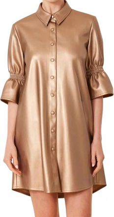 Dolce Cabo Faux Leather Metallic Ruffle Sleeve Dress In Bronze