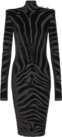 Balmain Korte zebra-print velvet jurk - Dames - Korte kleedjes - Zwart - 2XS - Polyester - Kleedjes