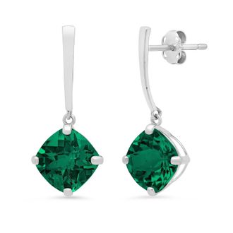 MAX + STONE 14k White Gold Solitaire Cushion-Cut Gemstone Drop Earrings (8mm)