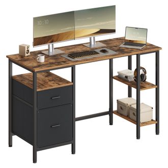 Vasagle Vasagle Scrivania Per Computer, Tavolo Da Ufficio, Scrivania Con 3 Ripiani, 2 Cassetti, 127 X 50 X 76 Cm, Per Ufficio, Soggiorno, Stile Industriale, M