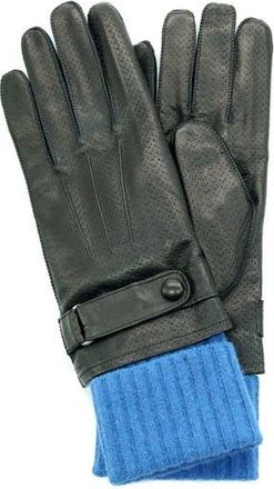Portolano Knit Cuff Leather Gloves in Black/Sky Diver at Nordstrom Rack, Size X-Large
