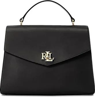 Lauren Ralph Lauren Leather Medium Farrah Satchel Womens Handbags Black/Black