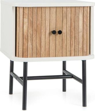 Costway Costway - Mesitas de Noche con Puertas Correderas, Mesillas de Noche Dormitorio con Gabinete de Almacenamiento, Mesa Auxiliar con Patas de Metal, 40