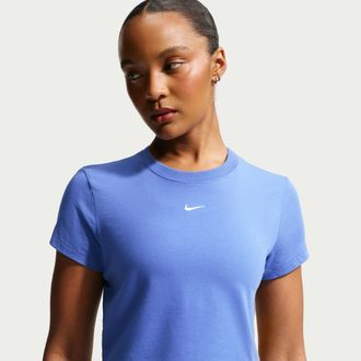 Nike Womens Nike Sportswear Chill Knit Cropped T-Shirt in Blue | HF9538-485