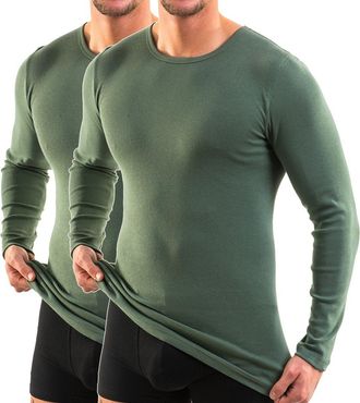 Hermko 3640-2 Mens Underwear Long Sleeve Vests Made of 100% Organic Cotton, Size:4X-Large, Colour:Olive