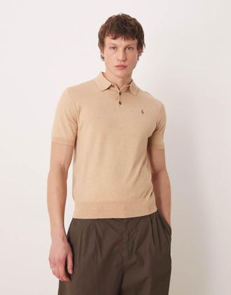 Polo Ralph Lauren Polo in maglia color cuoio con logo-Marrone