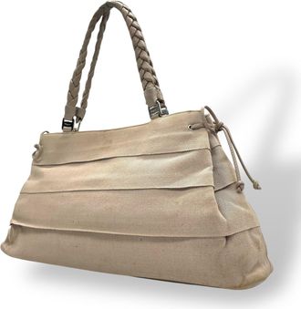 Ferragamo Gray Canvas Leather Handbag Tote Bag (Pre-Owned)