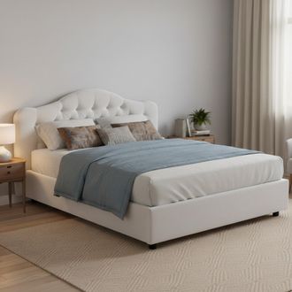 Dmora Cama Doble Allik, Cama Doble Colch&oacute;n Incluido, Desenfundable Hecho En Italia, Con Contenedor, Blanco
