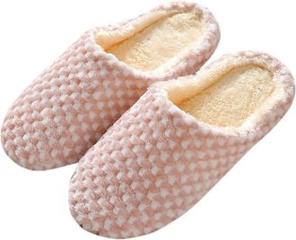 Generic Womens Fuzzy Slippers Warm Comfy Slip On Indoor House Shoes Women Polka Dot Plush Cotton Slides Winter Fleece Lined Non-Slip Bedroom Slipper Shoes Lad