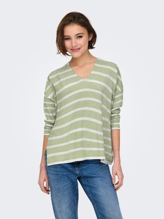 Only Strickpullover ONLY ONLAMALIO LIFE LS V-NECK KNT, Damen, Gr. XS, desert sage stripes:mel, cloud dancer, Strick, Obermaterial: 100% Polyester, gestreif