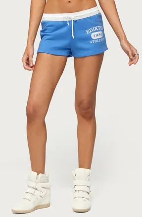 Edikted Athlete Contrast Waist Drawstring Micro Shorts in Blue at Nordstrom, Size X-Small
