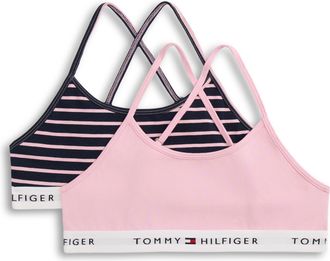 Tommy Hilfiger Bralette 2PK STRAPPY BRALETTE PRINT, Damen, Gr. 128/134, N-Gr, bonita pink, breton stripe, Jersey, Obermaterial: 95% Baumwolle, 5% Elasthan, TOMMY HIL