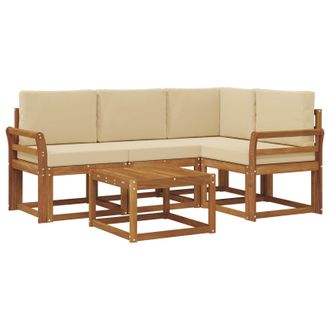 vidaXL Conjunto De Sof&aacute;s De Exterior Con Coj&iacute;n 5 Pcs Natural Y Beige Vidaxl