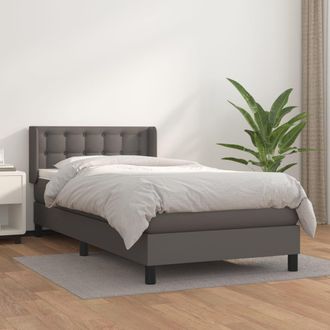 vidaXL Vidaxl - Cama Box Spring Con Colch&oacute;n Cuero Sint&eacute;tico Gris 90x190 Cm