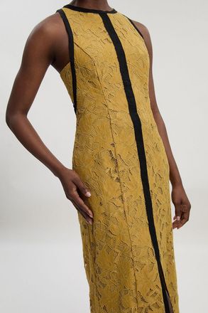 Karen Millen Womens Petite Lace with black taping woven maxi dress - Lime Green Polyamide - Size 12 UK