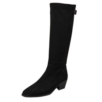 Generic Black Ladies Casual Boots with Knee Length Design and Elastic Leg with Thick Sole for Outdoor Adventures in Cold Weather