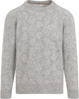 Brunello Cucinelli Grijze Trui - Heren - Ronde hals truien - Grijs - 2XL - Katoen - Truien & Vesten