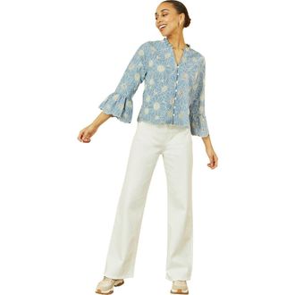 Yumi Daisy Broderie Shirt in Blue at Nordstrom, Size 12