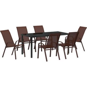 vidaXL Vidaxl - Conjunto De Comedor De Jard&iacute;n 7 Pcs Marr&oacute;n Textileno Y Acero