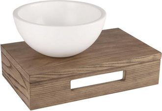 Differnz fonteinset - 40x21x10cm - Rechthoek - 0 kraangaten - wit mat keramieken waskom - Hout bruin eiken