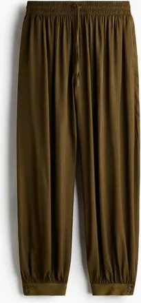 H&M Balloon Drawstring Trousers in Dark Khaki Green at Nordstrom, Size X-Small