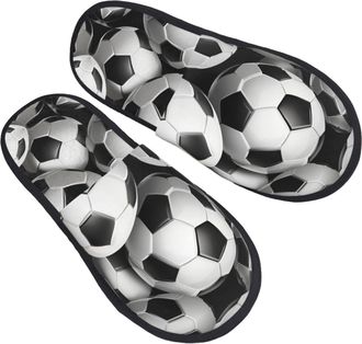 Generic Black White Soccer Ball Unisex House Shoes Soft Shoes Fuzzy Sliders For Indoor Outdoor Winter M