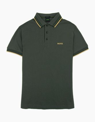 HUGO BOSS Mens Hugo Boss Embroidered Logo Paddy Polo Green 379 - Black - Size: 42
