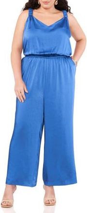 Vince Camuto V-Neck Textured Satin Jumpsuit in Sapphire Blue at Nordstrom Rack, Size 26W