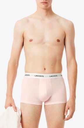 Lacoste Core Essentials Assorted 3-Pack Stretch Cotton Boxer Briefs in Aqi Flamingo/Silver Chine-Aby at Nordstrom, Size Small