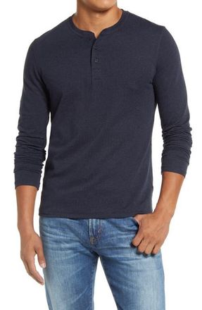 Billy Reid Herringbone Terry Long Sleeve Henley T-Shirt in True Navy at Nordstrom, Size Large