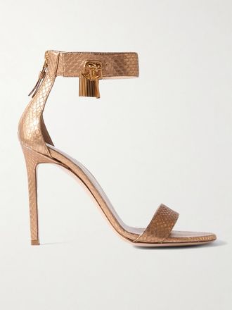 Tom Ford Sandali In Pelle Metallizzata Effetto Serpente Con Decorazioni - Oro