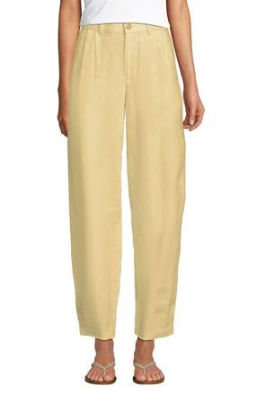 Lands End Linen High Rise Pleated Barrel Leg Pants in Pale Sunbeam Yellow at Nordstrom, Size 12Short