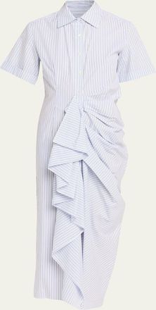 Rosie Assoulin Gathered Ruffle Striped Cotton Midi Shirtdress