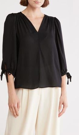 Renee C V-Neck Tie Sleeve Top in Black at Nordstrom Rack, Size X-Small